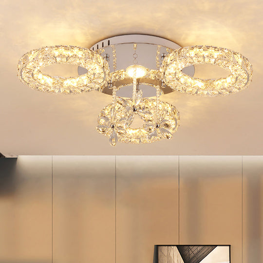 Crystal Chrome Semi Mount Lighting - Circular LED Close to Ceiling Light