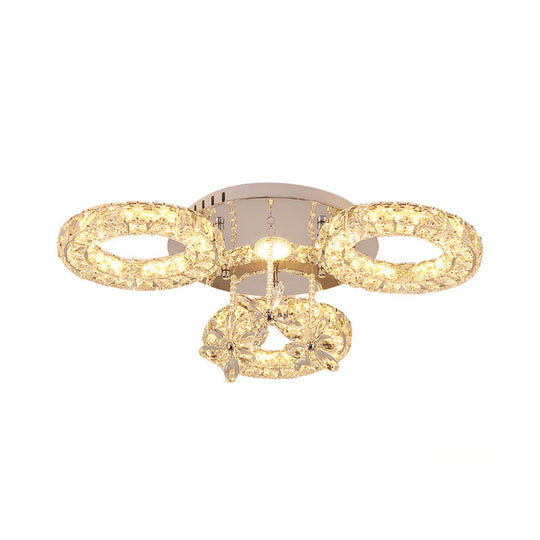 Crystal Chrome Semi Mount Lighting - Circular LED Close to Ceiling Light