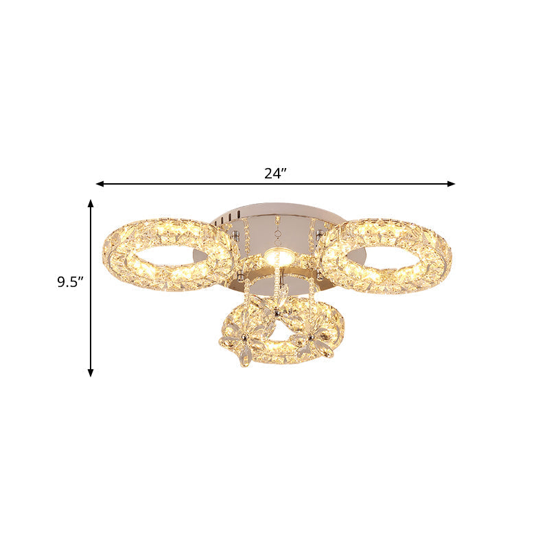 Crystal Chrome Semi Mount Lighting - Circular LED Close to Ceiling Light