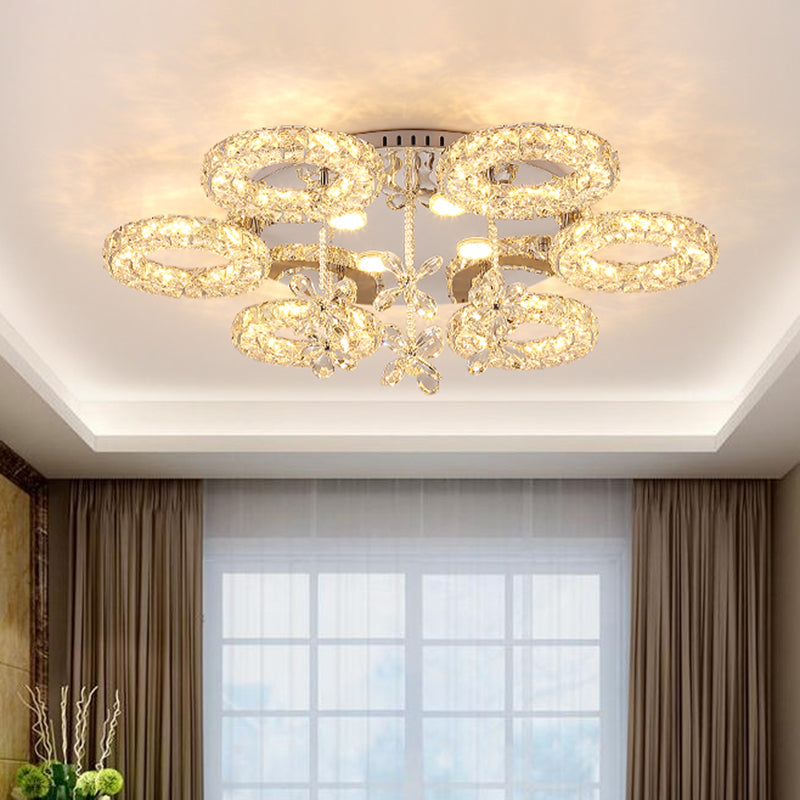 Crystal Chrome Semi Mount Lighting - Circular LED Close to Ceiling Light