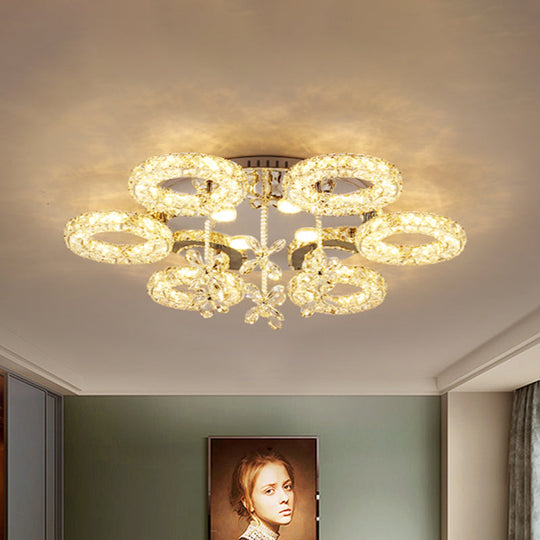 Crystal Chrome Semi Mount Lighting - Circular LED Close to Ceiling Light