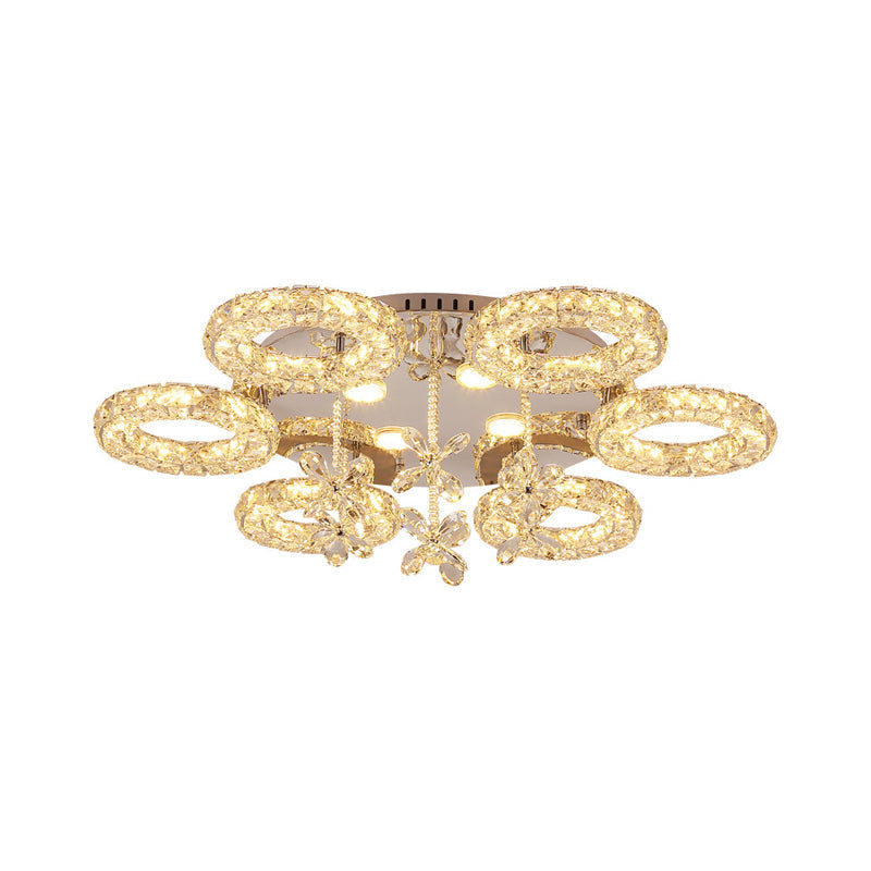 Crystal Chrome Semi Mount Lighting - Circular LED Close to Ceiling Light