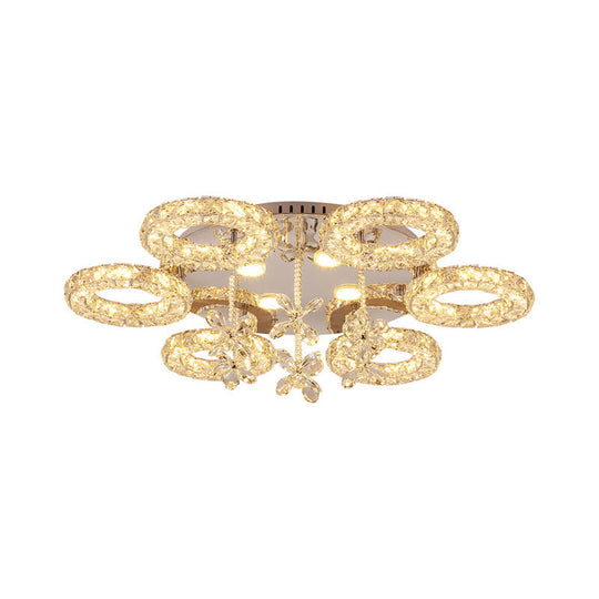 Crystal Chrome Semi Mount Lighting - Circular LED Close to Ceiling Light