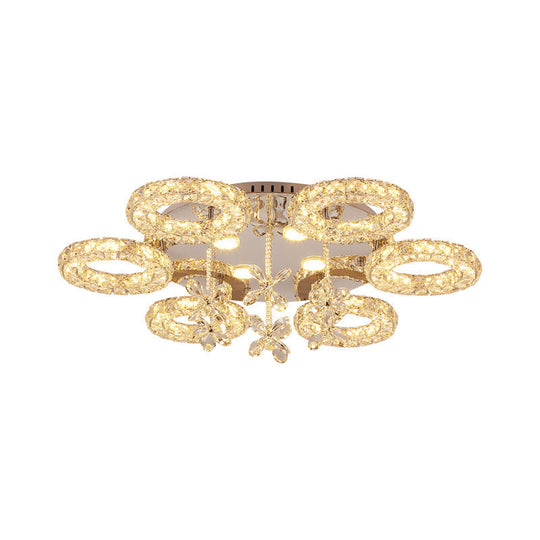 Crystal Chrome Semi Mount Lighting - Circular Led Close To Ceiling Light