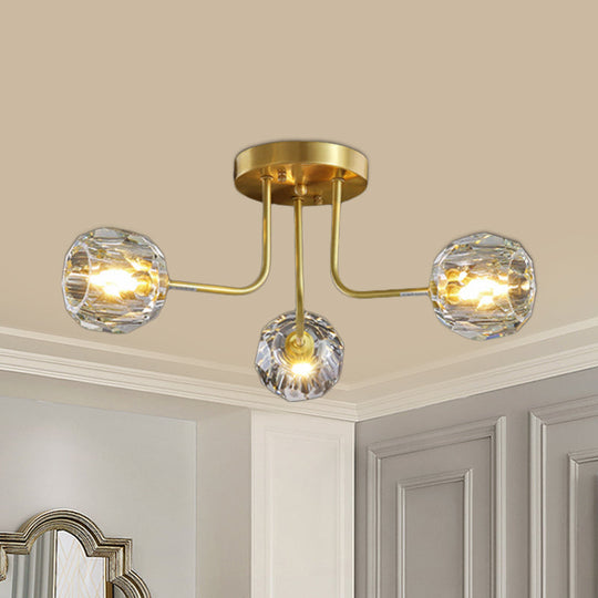 Modern Gold Crystal Semi Flush Light with Sputnik Design - 3/5-Light Ceiling Lighting