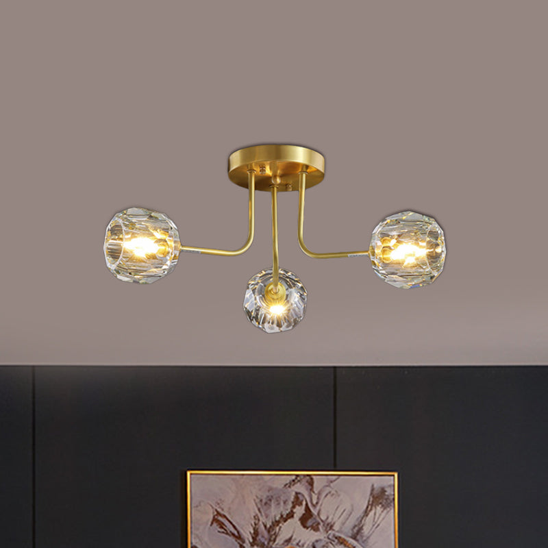 Modern Gold Crystal Semi Flush Light with Sputnik Design - 3/5-Light Ceiling Lighting