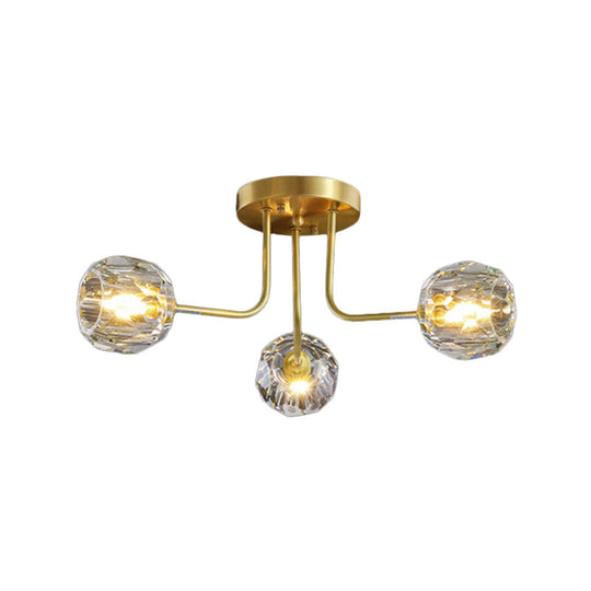 Modern Gold Crystal Semi Flush Light with Sputnik Design - 3/5-Light Ceiling Lighting