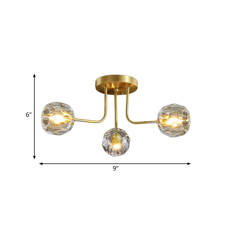 Modern Gold Crystal Semi Flush Light with Sputnik Design - 3/5-Light Ceiling Lighting