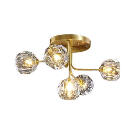 Modern Gold Crystal Semi Flush Light with Sputnik Design - 3/5-Light Ceiling Lighting