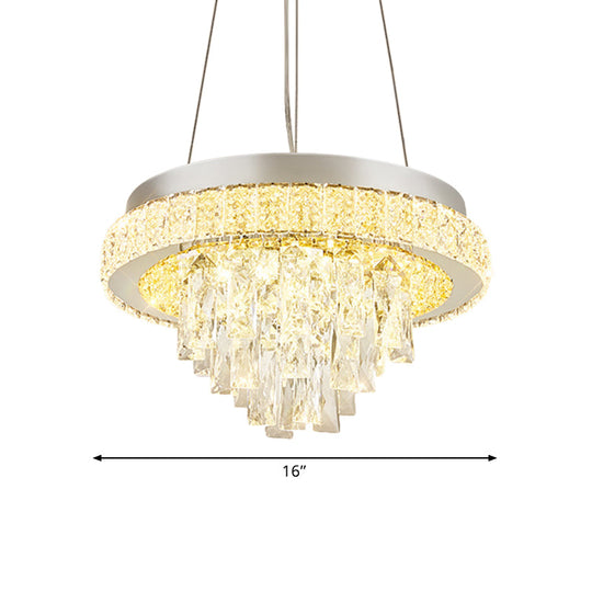 Modern LED Crystal Ceiling Light Fixture with Cascading Facets in Chrome Hoop Design