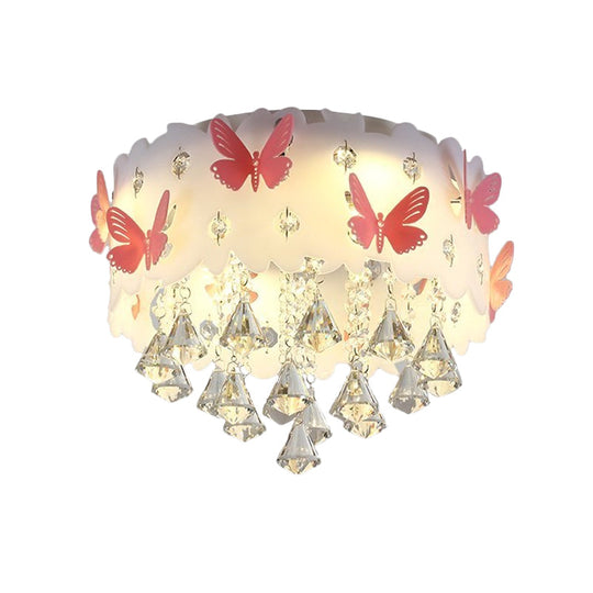 Teardrop Crystal Flush Mount Ceiling Lamp With Butterfly Design - Simple And Elegant Pink Bedroom