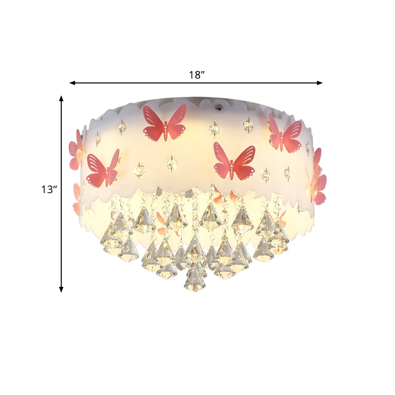 Teardrop Crystal Flush Mount Ceiling Lamp with Butterfly Design - Simple and Elegant Pink Bedroom Lighting (4/6-Light)