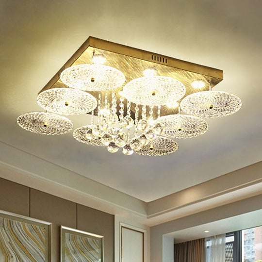 Modern Crystal Ball Ribbed Round Bedroom Ceiling Lamp - Gold LED Flush Mount Fixture