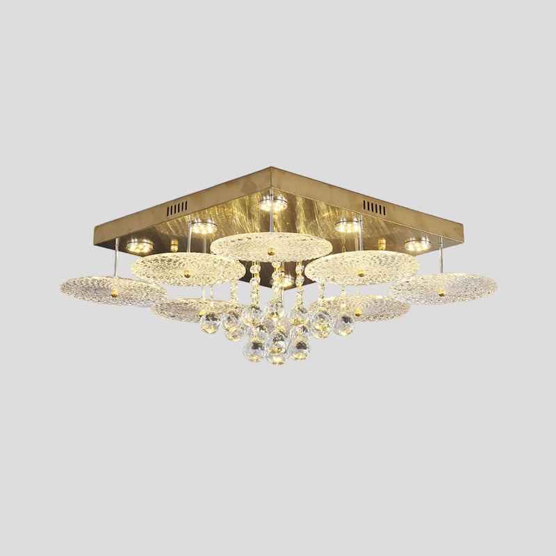 Modern Crystal Ball Ribbed Round Bedroom Ceiling Lamp - Gold LED Flush Mount Fixture