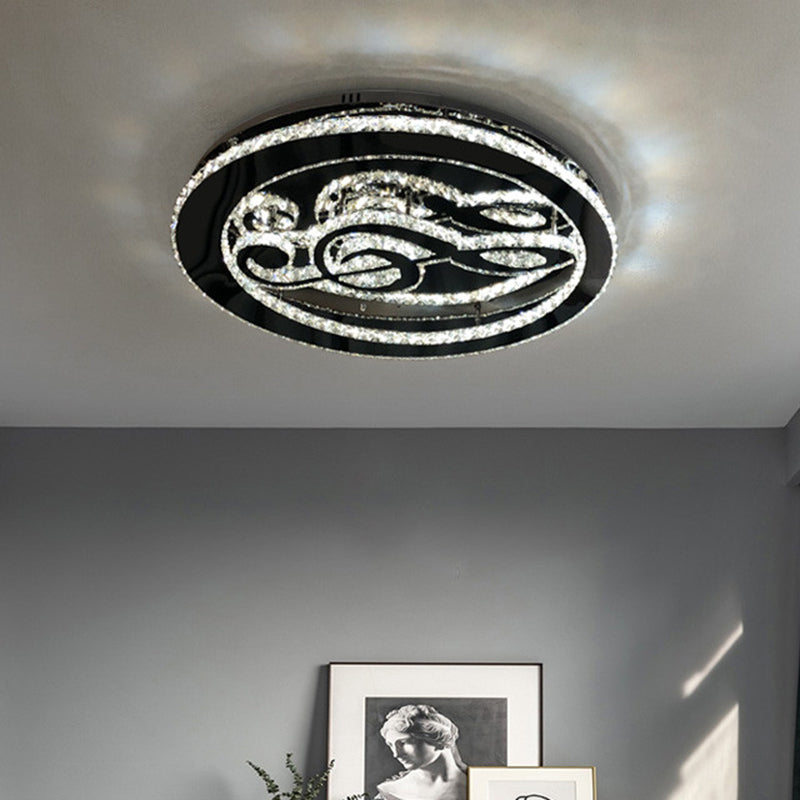 Minimal Led Chrome Ceiling Light With Music Note Crystal Flushmount Design