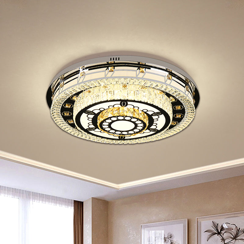 Plafonnier LED moderne en cristal - Finition chromée, 3 couches, forme ronde