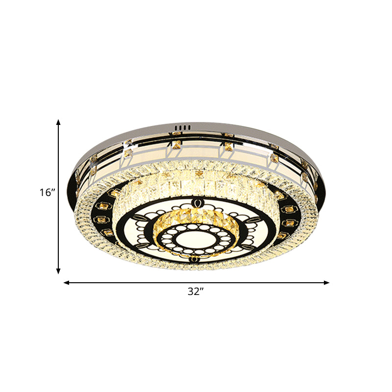 Modern LED Crystal Flushmount Ceiling Light - Chrome Finish, 3 Layers, Round Shape