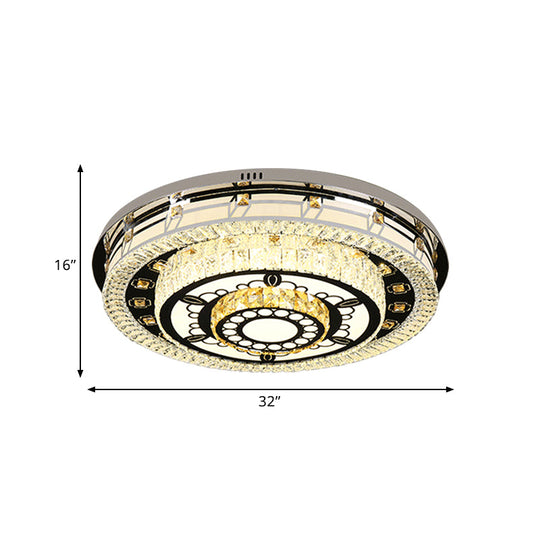 Modern LED Crystal Flushmount Ceiling Light - Chrome Finish, 3 Layers, Round Shape