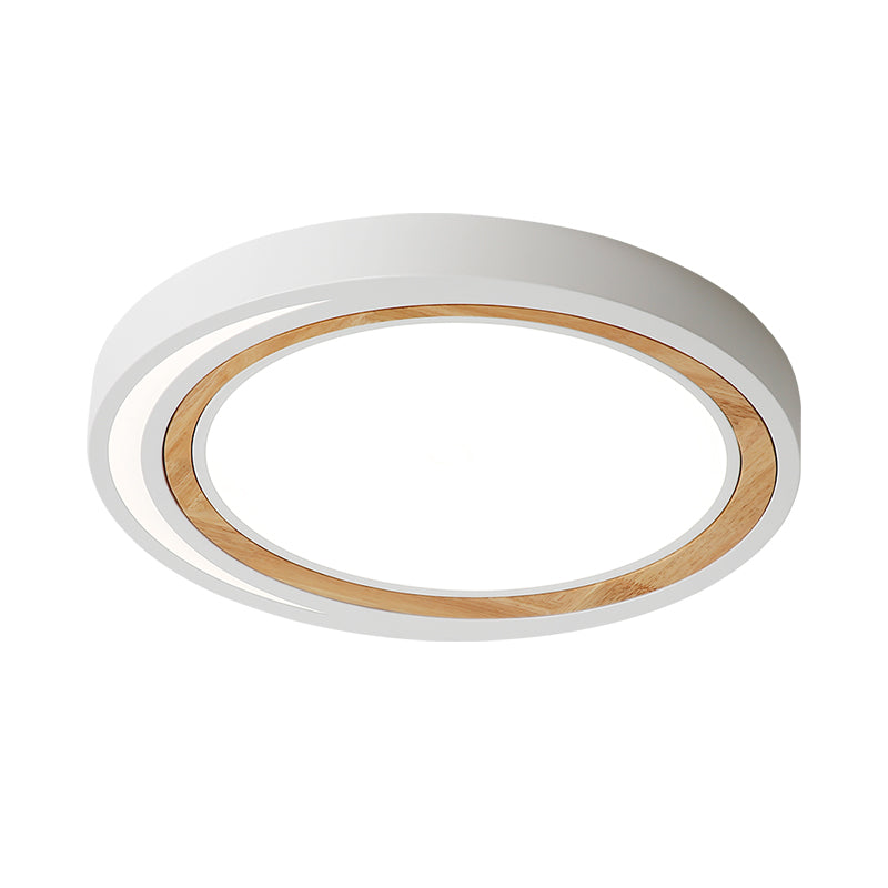 Acrylic LED Drum Ceiling Light for Kids' Bedroom with Wood Ring - White/Pink/Green Flush Mount Fixture