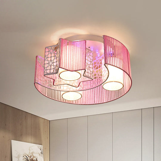 Plafonnier LED en métal avec lune et étoile en rose/bleu pour un éclairage de chambre moderne