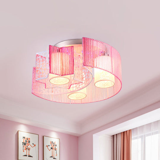 Metal Moon & Star Led Flushmount Light In Pink/Blue For Modern Bedroom Lighting