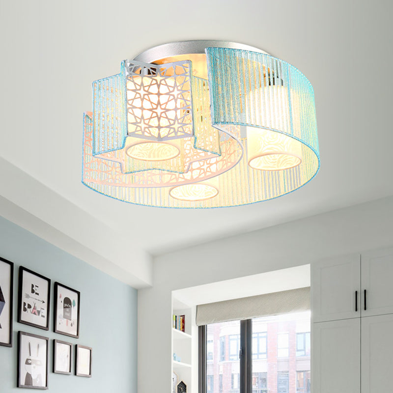 Plafonnier LED en métal avec lune et étoile en rose/bleu pour un éclairage de chambre moderne