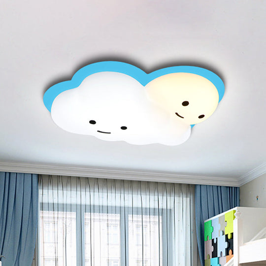 Kids Cartoon LED Cloud Ceiling Light - Pink/Blue Flush Mount Fixture for Bedroom