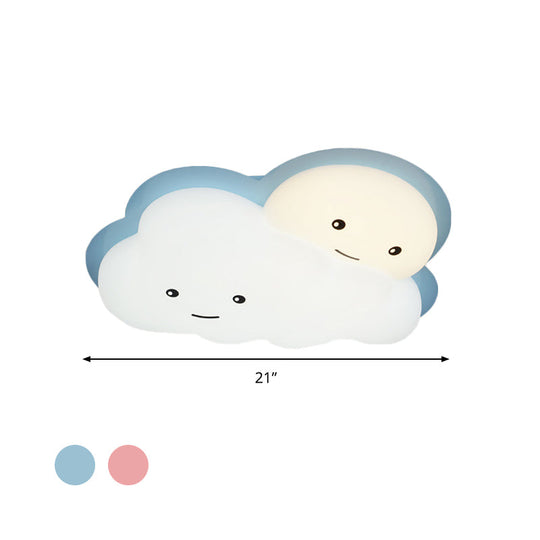 Kids Cartoon LED Cloud Ceiling Light - Pink/Blue Flush Mount Fixture for Bedroom