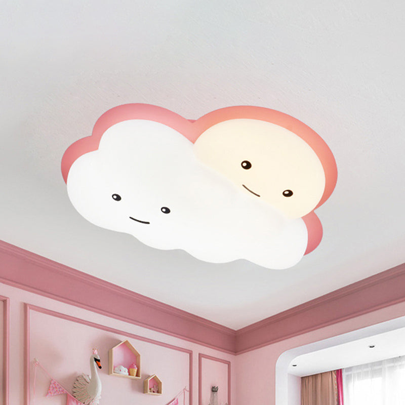 Kids Cartoon LED Cloud Ceiling Light - Pink/Blue Flush Mount Fixture for Bedroom