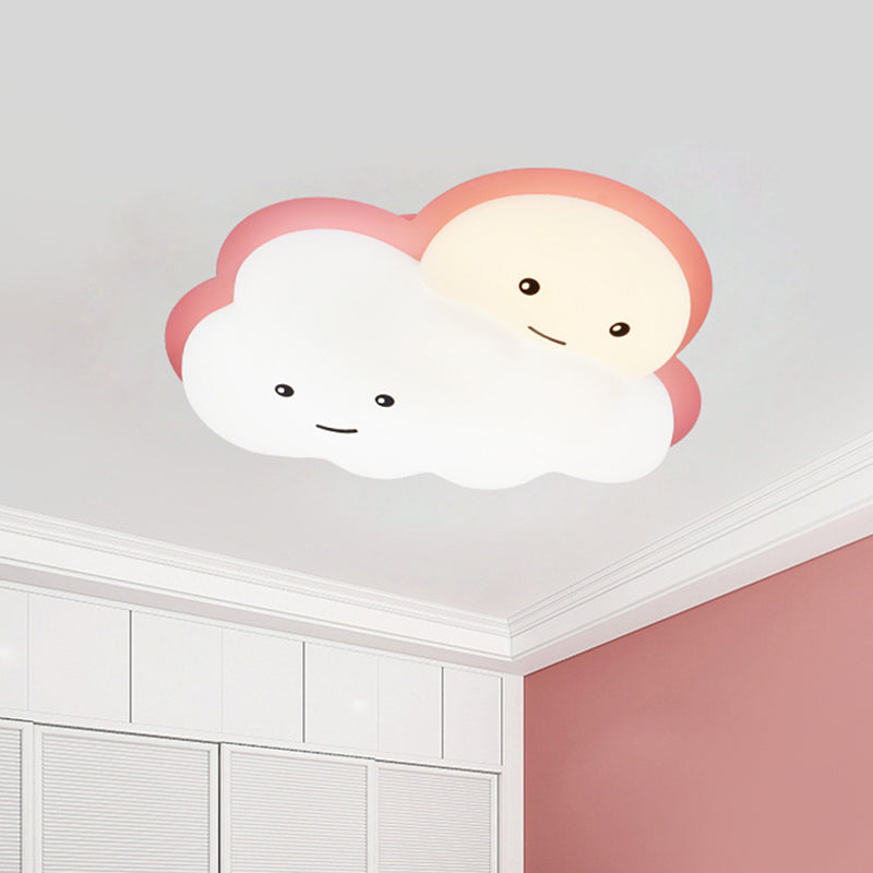 Kids Cartoon LED Cloud Ceiling Light - Pink/Blue Flush Mount Fixture for Bedroom