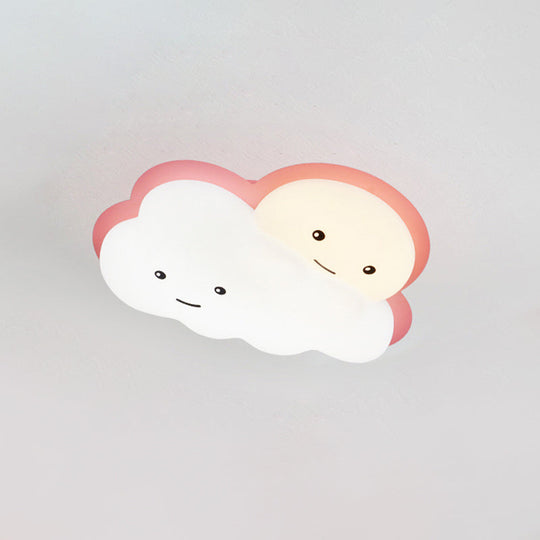 Kids Cartoon LED Cloud Ceiling Light - Pink/Blue Flush Mount Fixture for Bedroom