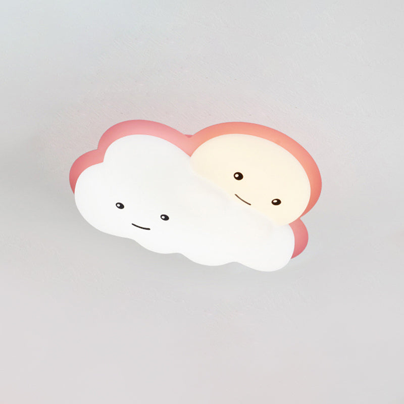 Kids Cartoon Led Cloud Ceiling Light - Pink/Blue Flush Mount Fixture For Bedroom