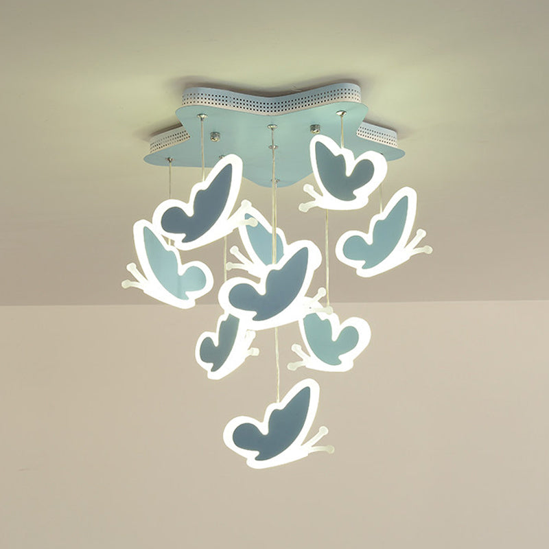 Butterfly Cluster Kids Ceiling Lamp - Pink/Blue Acrylic Semi Flush Mount