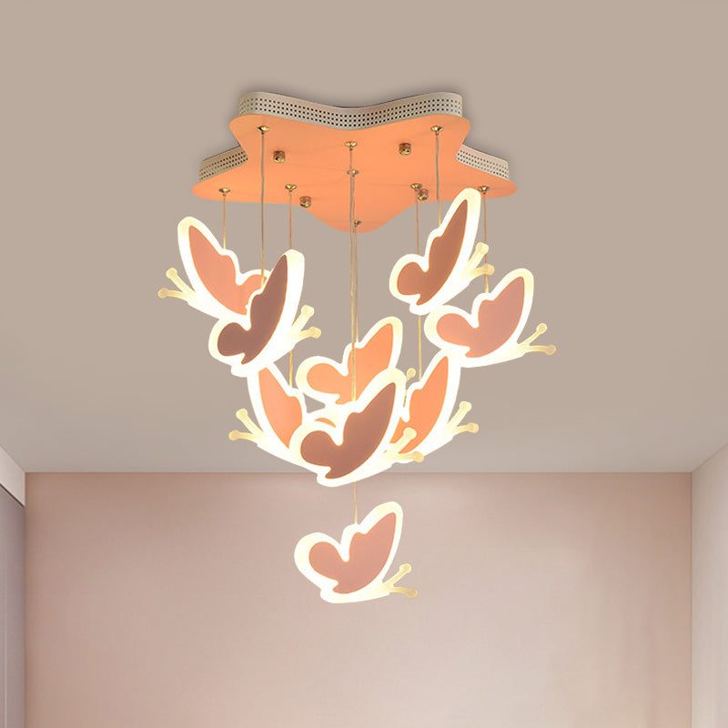 Butterfly Cluster Kids Ceiling Lamp - Pink/Blue Acrylic Semi Flush Mount