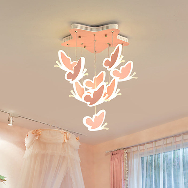 Butterfly Cluster Kids Ceiling Lamp - Pink/Blue Acrylic Semi Flush Mount