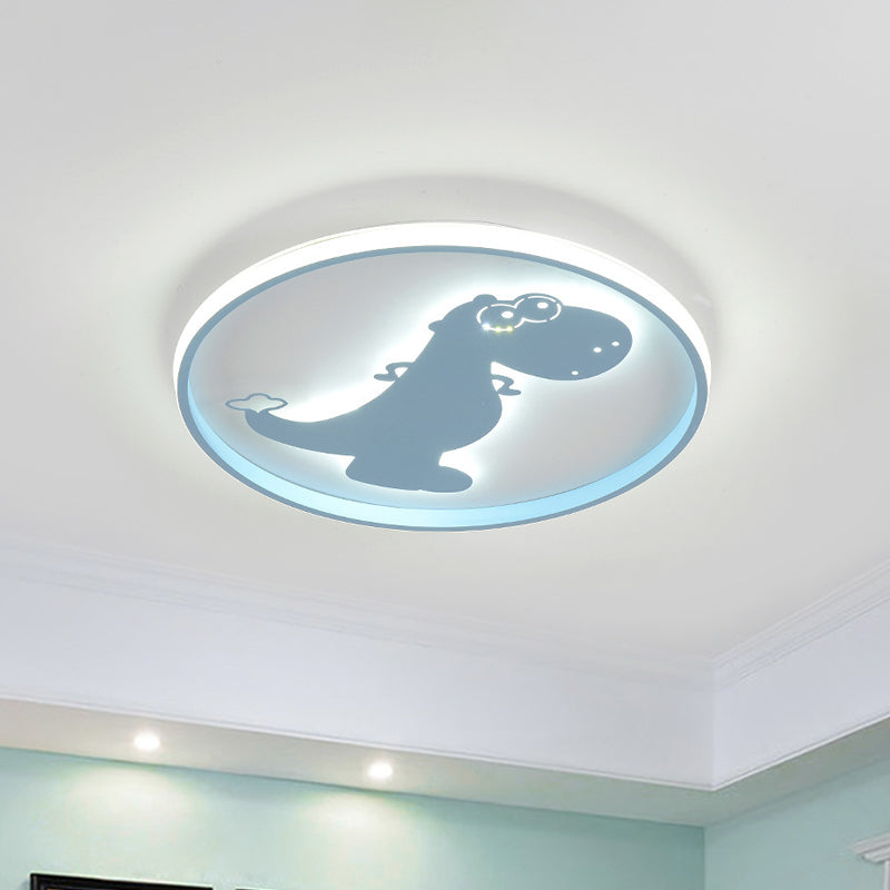 Dinosaur/Carousel Led Flush Mount Lighting - Super Thin Acrylic Shade In Pink/Blue Blue / Dinosaur