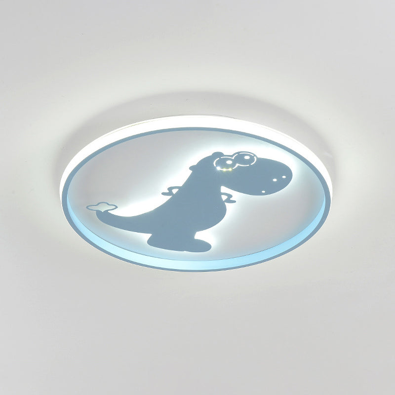 Dinosaur/Carousel Led Flush Mount Lighting - Super Thin Acrylic Shade In Pink/Blue