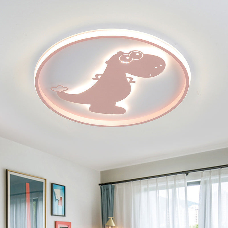 Dinosaur/Carousel Led Flush Mount Lighting - Super Thin Acrylic Shade In Pink/Blue Pink / Dinosaur