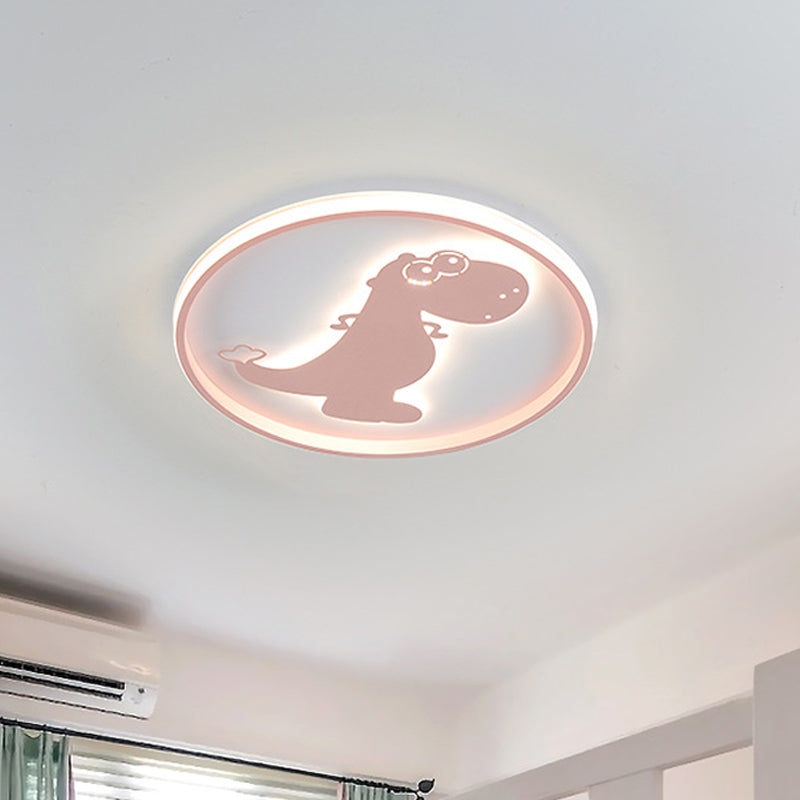 Dinosaur/Carousel Led Flush Mount Lighting - Super Thin Acrylic Shade In Pink/Blue