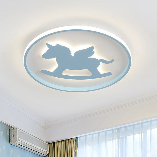 Dinosaur/Carousel Led Flush Mount Lighting - Super Thin Acrylic Shade In Pink/Blue