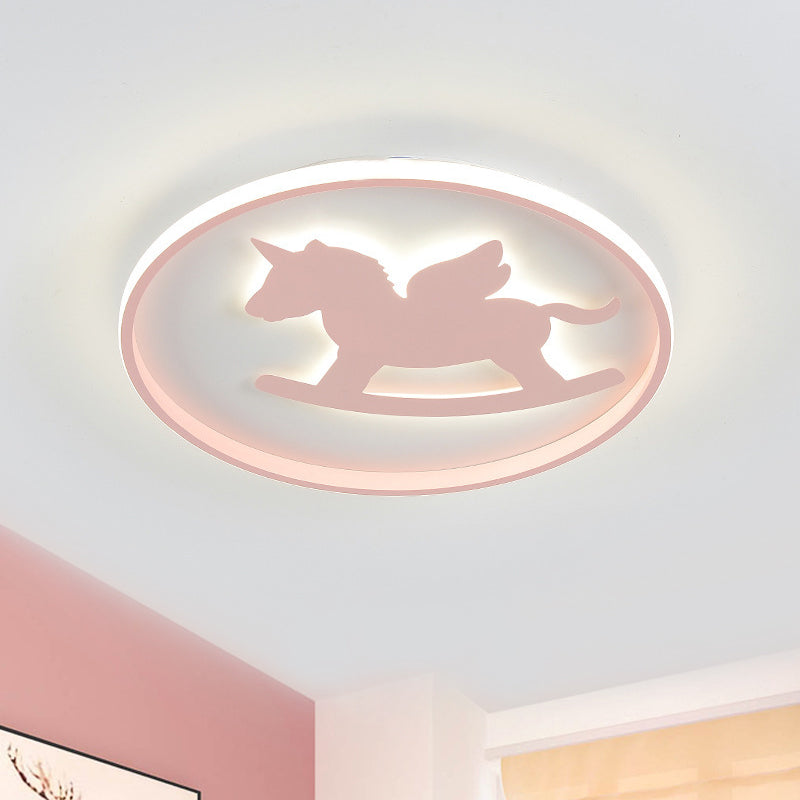 Dinosaur/Carousel Led Flush Mount Lighting - Super Thin Acrylic Shade In Pink/Blue Pink / Carousel