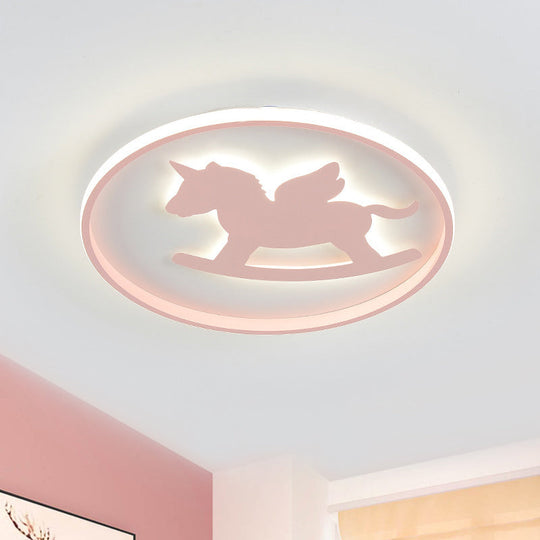 Dinosaur/Carousel Led Flush Mount Lighting - Super Thin Acrylic Shade In Pink/Blue Pink / Carousel