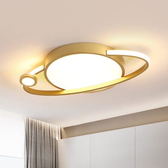 Childrens Orbit Flush Mount Led Ceiling Light In Gold - Warm/White / White