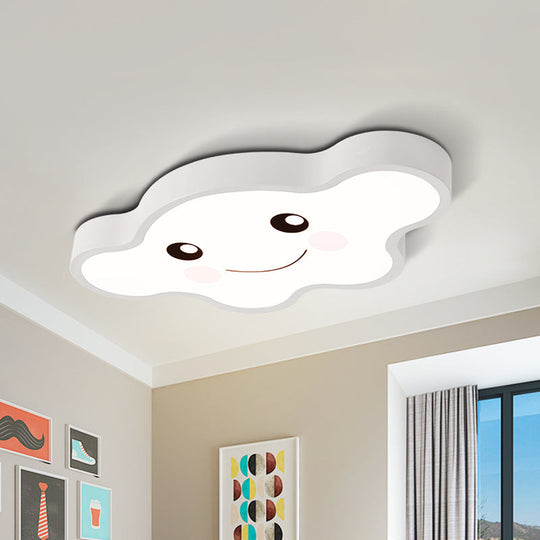 Children's LED Ceiling Light for Kids Bedroom - Cartoon Smile/Dog Design, White/Pink/Blue Flush Mount Fixture