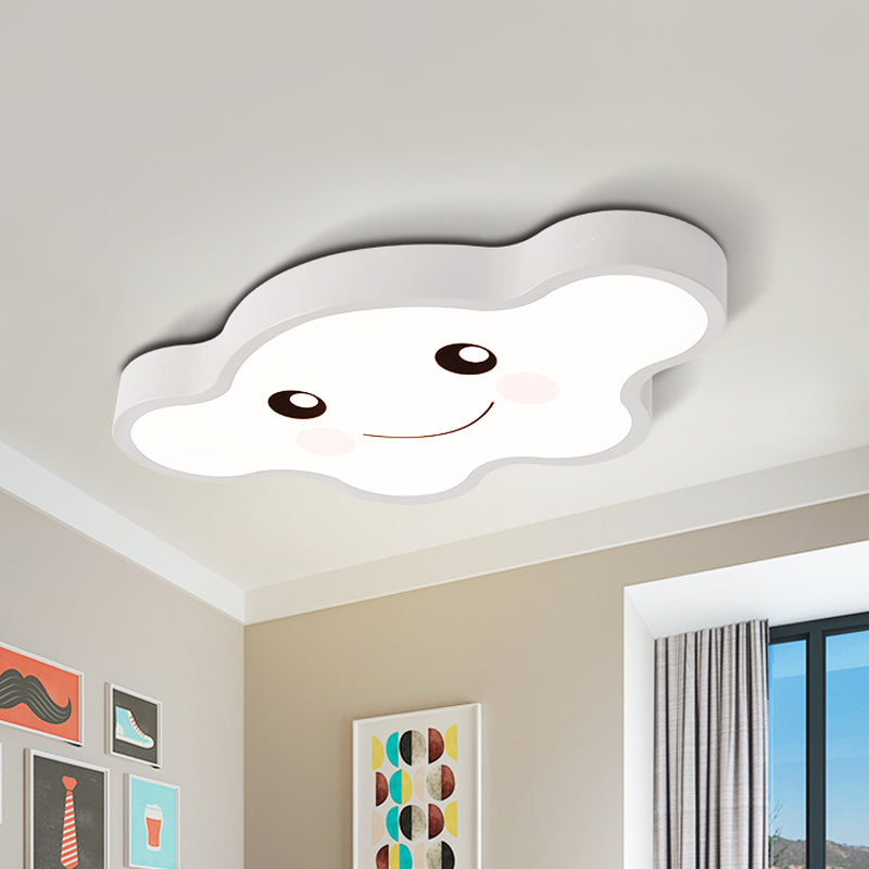 Childrens Led Ceiling Light For Kids Bedroom - Cartoon Smile/Dog Design White/Pink/Blue Flush Mount