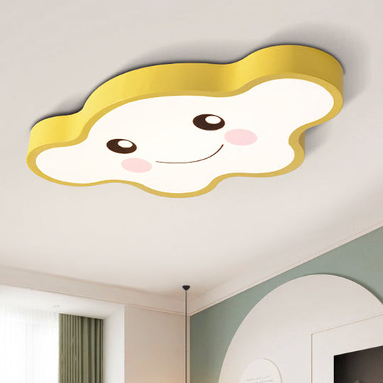 Children's LED Ceiling Light for Kids Bedroom - Cartoon Smile/Dog Design, White/Pink/Blue Flush Mount Fixture