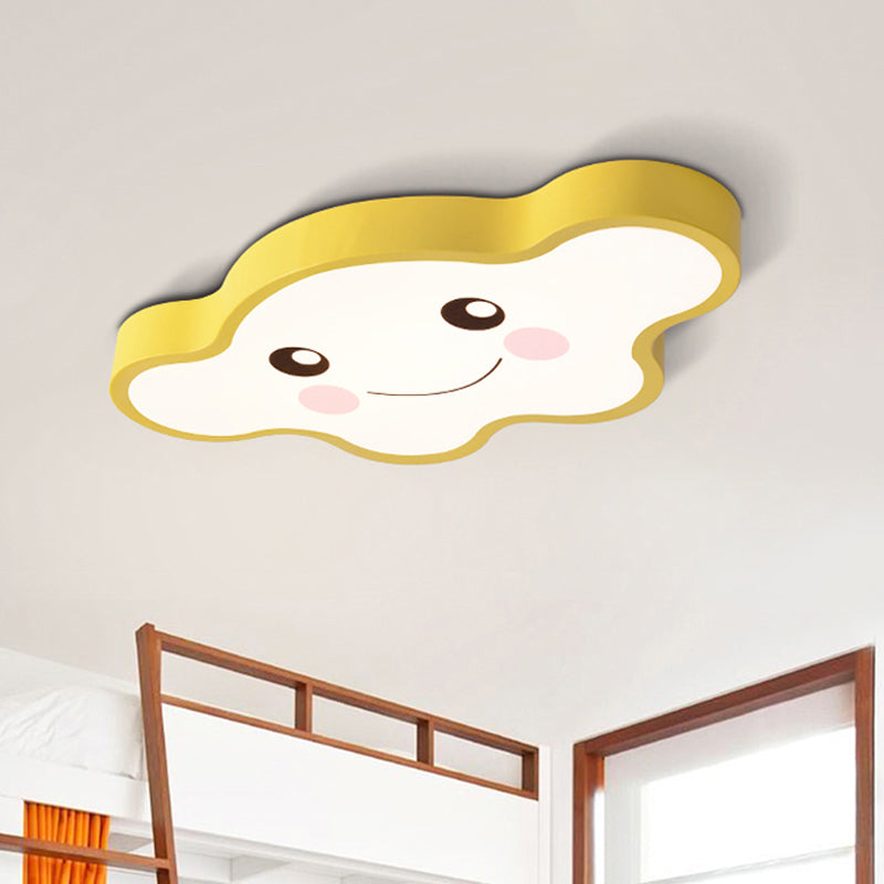 Children's LED Ceiling Light for Kids Bedroom - Cartoon Smile/Dog Design, White/Pink/Blue Flush Mount Fixture