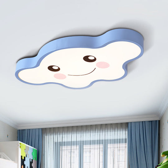 Children's LED Ceiling Light for Kids Bedroom - Cartoon Smile/Dog Design, White/Pink/Blue Flush Mount Fixture