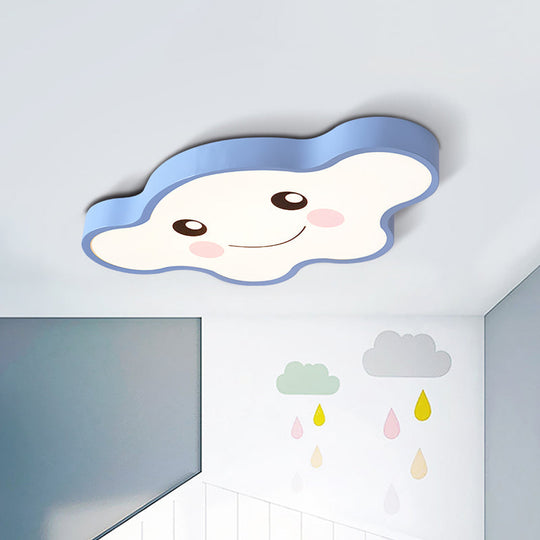 Children's LED Ceiling Light for Kids Bedroom - Cartoon Smile/Dog Design, White/Pink/Blue Flush Mount Fixture