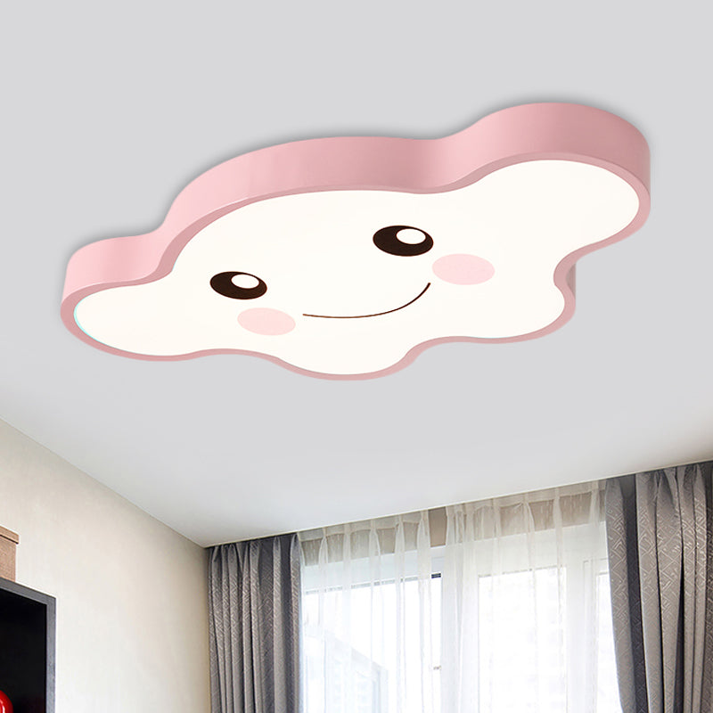 Children's LED Ceiling Light for Kids Bedroom - Cartoon Smile/Dog Design, White/Pink/Blue Flush Mount Fixture